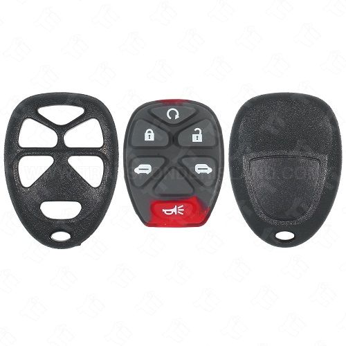 [TIK-CHV-41] 2005 - 2011 GM Keyless Entry Remote Shell with 6B Starter / Pwr Drs Rubber Pad for 15114376 KOBGT04A
